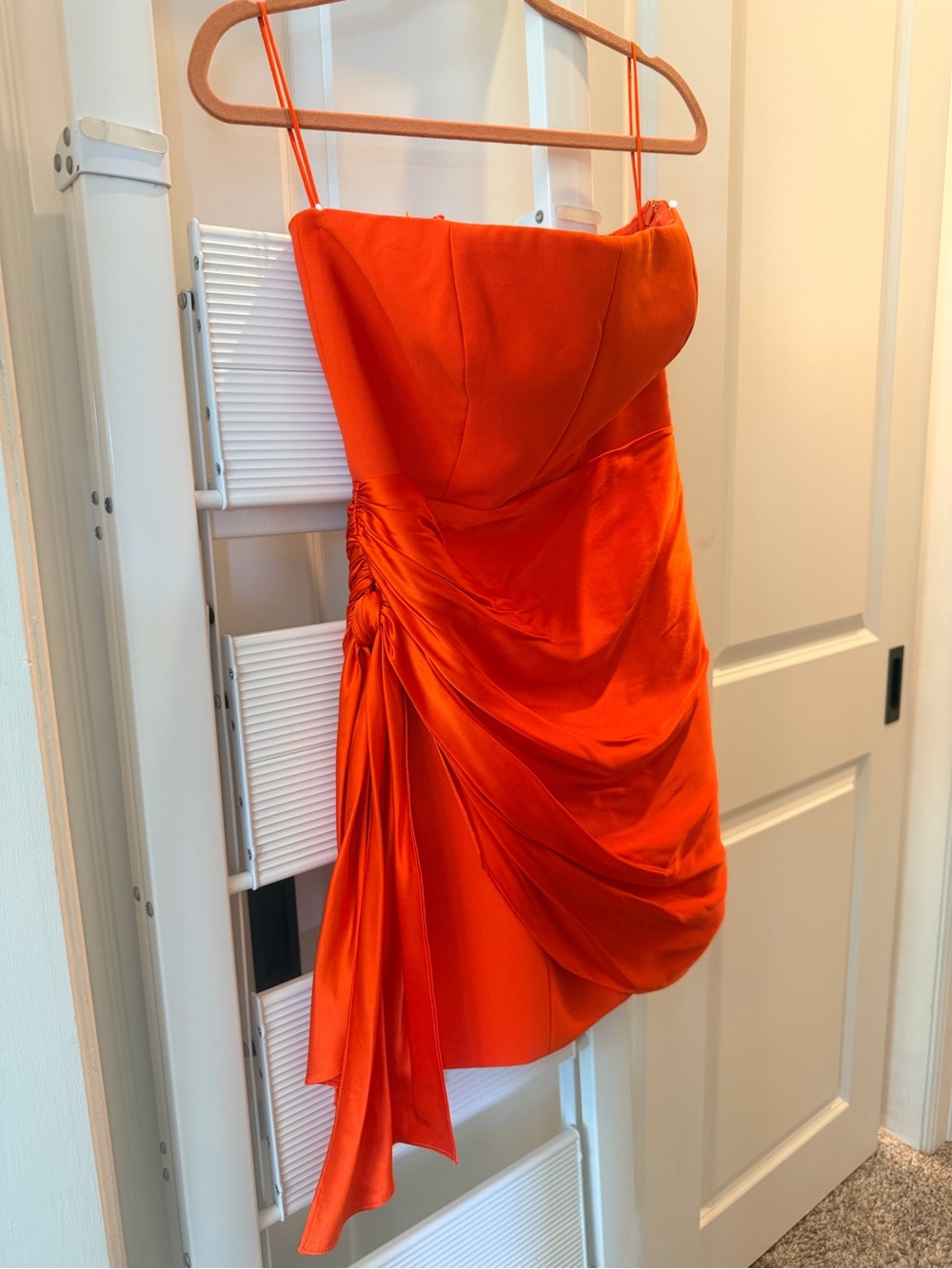 cinq a sept Orange Satin Draped Mini Dress 6
